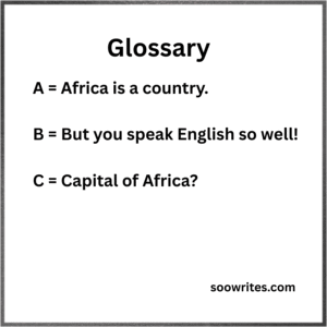 sarcastic image of a glossary saying Africa is a country